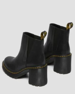 Spence Leather Flared Heel Chelsea Boots in Sort
