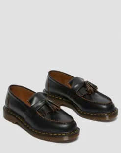 Vintage Adrian-loafers i Quilon-læder med kvast in Sort