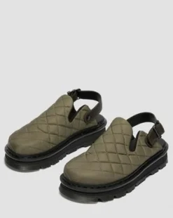 Zebzag quiltede canvas-mules med platform in Dm's Olivengrøn