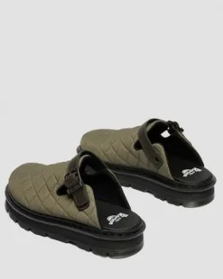 Zebzag quiltede canvas-mules med platform in Dm's Olivengrøn