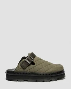 Zebzag quiltede canvas-mules med platform in Dm's Olivengrøn