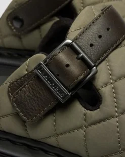 Zebzag quiltede canvas-mules med platform in Dm's Olivengrøn