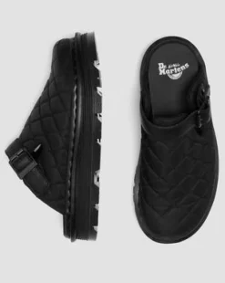 Zebzag quiltede canvas-mules med platform in Sort